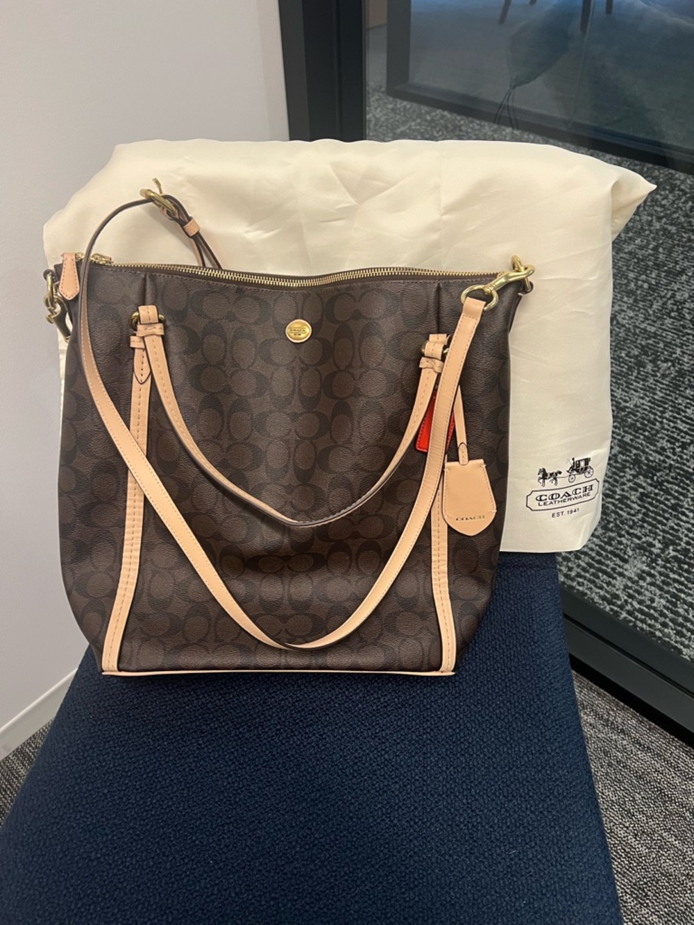 Coach Brown Signature Canvas Hobo with Natural Trim